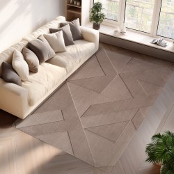 Alfombra bohemia con motivos geométricos, color beige liso, suave, fácil de cuidar, lavable, efecto 3D para salón y dormitorio.