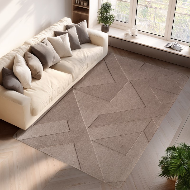 Tapis bohèmes à motifs géométriques, Couleur Unie Beige, doux, facile d'entretien, lavable effet 3D pour Salon et chambre à couc