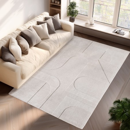 Boho Scandinavian rug in solid cream color, soft, easy to care for, washable, 3D effect, rug for living room & bedroom