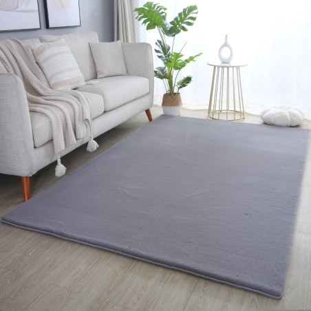 Tapis à poils longs, Couleur unique Gris, Tapis pour Salon, Dos en coton
