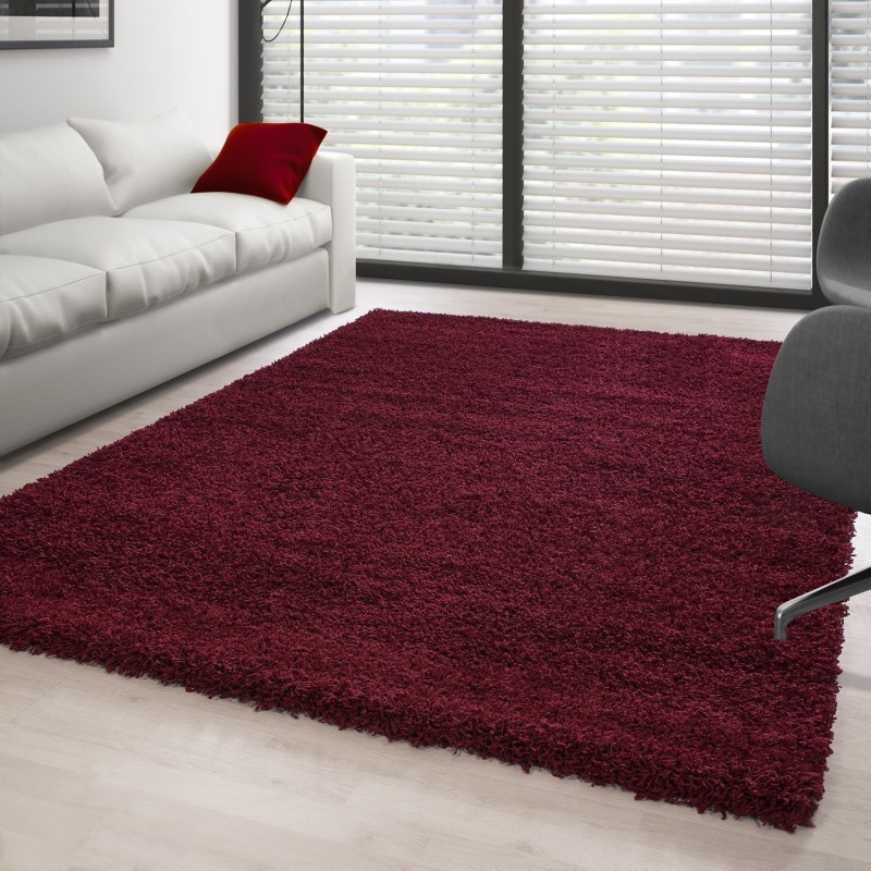 Tapis Shaggy pile longue couleur unique ROUGE