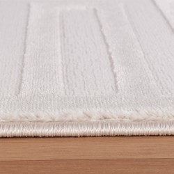 Tapis de salon en relief et à rayures, tapis doux de style bohème scandinave, crème