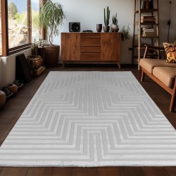 Tapis de salon en relief et à rayures, tapis doux de style bohème scandinave, argent