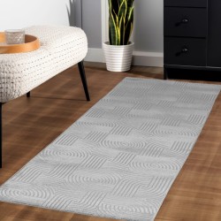 Living room rug with raised tile pattern, Scandinavian bohemian style, soft, silver
