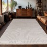 Alfombra de salón con motivos geométricos en relieve, estilo bohemio escandinavo, suave, beige.