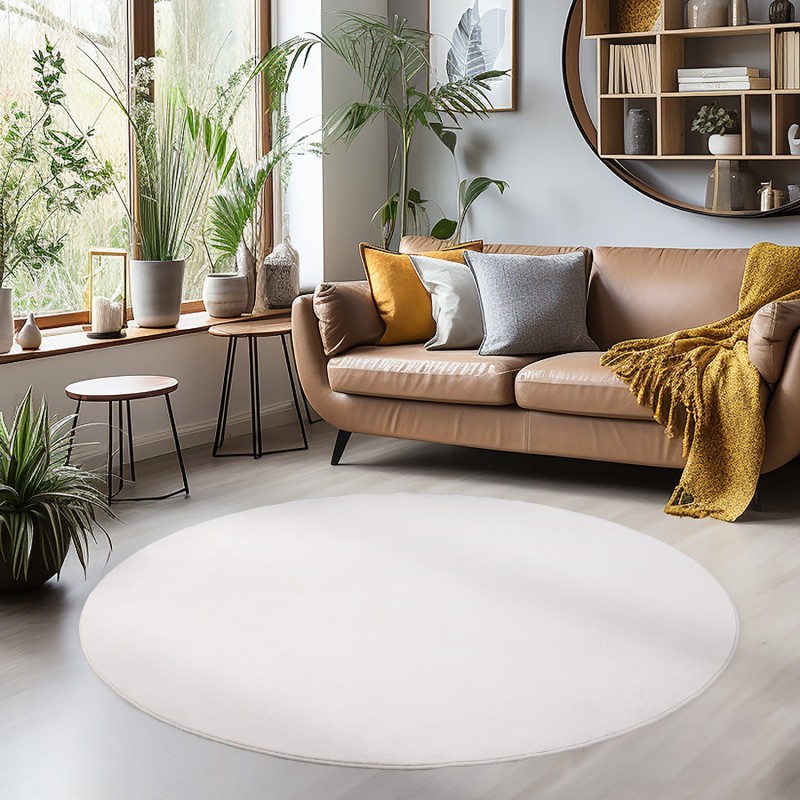 Short pile rug, cream color, living room rug, non-slip backing