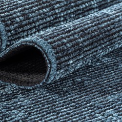 Waschbarer blauer Baumwoll-Chenille-Teppich im Bohème-Stil, Vintage-Kelims, kurzer Flor, weich, rutschfest, marmoriert