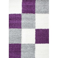 Shaggy rug with long pile, checkered design, PURPLE-WHITE-GREY