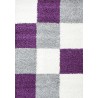 Tapis Shaggy pile longue designe à carreaux VIOLET-BLANC-GRIS
