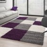 Alfombra peluda de pelo largo, diseño de cuadros, MORADO-BLANCO-GRIS