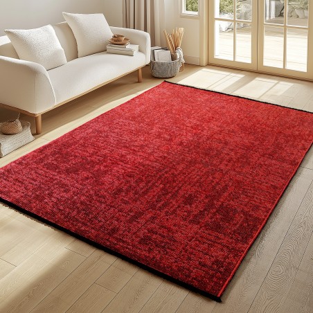 Tapis en chenille de coton Rouge lavable Style bohème, kilim vintage, Poil court, antidérapant doux marbré