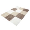 Tapis Shaggy pile longue designe à carreaux MARRON-BLANC-BEIGE