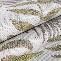 Buitenkleed met palmboommotief, beige kleur, geschikt voor terras, balkon of keuken, met polypropyleen achterkant.