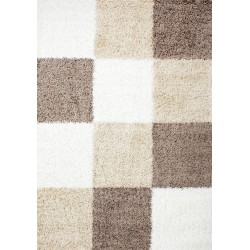 Shaggy rug with long pile, checkered design, BROWN-WHITE-BEIGE