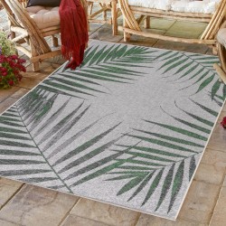 Outdoor rug, palm tree design, green color, rug for patio, balcony, or kitchen, polypropylene backing