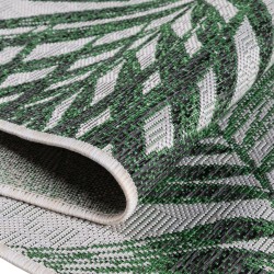 Outdoor rug, palm tree design, green color, rug for patio, balcony, or kitchen, polypropylene backing