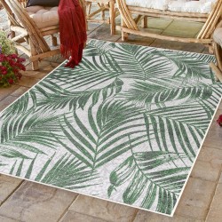 Outdoor rug, palm tree design, green color, rug for patio, balcony, or kitchen, polypropylene backing