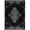 Outdoor rug, vintage design, black, suitable for patio, balcony, or kitchen, with a polypropylene backing