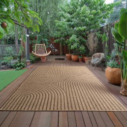 Tappeto beige per interni/esterni per soggiorno, cucina e terrazza con design moderno, aspetto iuta naturale, polipropilene