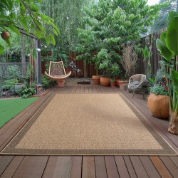 5 mm starker, maschinengewebter Indoor-/Outdoor-Teppich in natürlicher Jute-Optik für Wohnzimmer, Küche, Terrasse und Balkon –