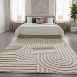 Alfombra geométrica moderna beige, impresión digital, antideslizante, lavable, 7 mm, para salón o dormitorio