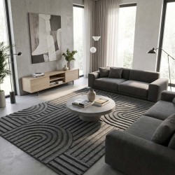 Modern geometric rug, dark grey, digital print, non-slip, washable, 7 mm, living room/bedroom