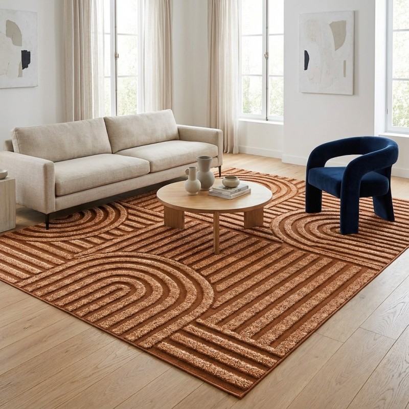 Alfombra geométrica moderna con impresión digital HD, antideslizante, lavable, 7 mm, ideal para salón y dormitorio.