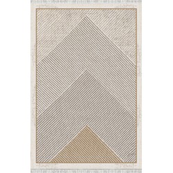 Tapis moderne à chevrons beige et taupe – Lavable, antidérapant, digital imprimé, 7 mm  salon,chambre