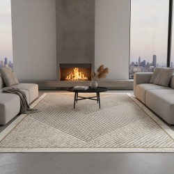 Modern vloerkleed met beige-taupe chevronmotief – Wasbaar, antislip, digitaal gedrukt, 6-7 mm – Voor woonkamer en slaapkamer