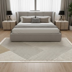 Modern beige and taupe herringbone rug – Washable, non-slip, digitally printed, 7 mm for living room, bedroom