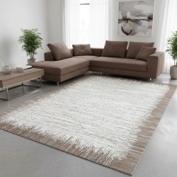 Alfombra moderna en blanco y beige claro: suave, lavable, antideslizante, estilo contemporáneo, para salón y dormitorio, 7 mm.