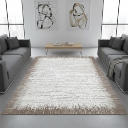 Modern Vloerkleed Wit & Licht Beige – Zacht, Wasbaar, Antislip – Eigentijds Design voor Woonkamer & Slaapkamer – 6-7 mm