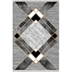 Modern Grey & Gold Rug with Digital Print – Washable, Non-Slip – Living Room, Bedroom – 6-7 mm