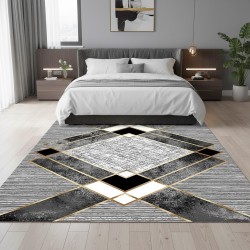 Nowoczesny szaro-złoty dywan z nadrukiem cyfrowym – zmywalny, antypoślizgowy – salon, sypialnia – 6-7 mm