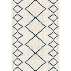 Moderner skandinavischer Teppich in Creme und Blau – Digitaldruck, waschbar, rutschfest – Wohnzimmer, Schlafzimmer, 7 mm