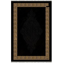 Alfombra moderna negra y dorada con estampado griego, lavable, impresión digital, 7 mm, antideslizante, para salón y dormitorio.