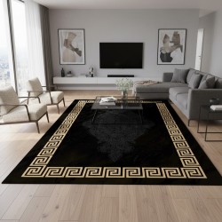 Modern siyah ve altın renkli, Yunan desenli, yıkanabilir, dijital baskılı, 7 mm kalınlığında, kaymaz halı, oturma odası ve