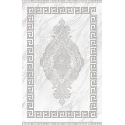 Modern Grey and White Rug with Greek Pattern, Washable, Digitally Printed, 7 mm, Non-Slip, Living Room, Bedroom