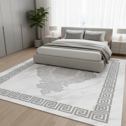 Yunan desenli, yıkanabilir, dijital baskılı, 7 mm kalınlığında, kaymaz, modern gri ve beyaz halı, oturma odası ve yatak odası