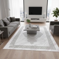 Yunan desenli, yıkanabilir, dijital baskılı, 7 mm kalınlığında, kaymaz, modern gri ve beyaz halı, oturma odası ve yatak odası
