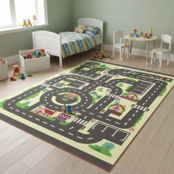 Tapete educativo infantil: mapa de la ciudad y carreteras, aprendizaje del tráfico, lavable, base antideslizante