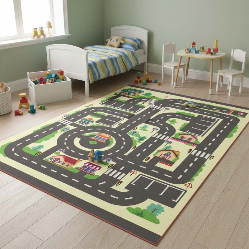 Children's Educational Mat – City Map and Roads, Traffic Learning, Washable, Non-Slip Base