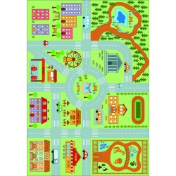 Tapete educativo infantil: mapa de la ciudad con carreteras, escuela, zoológico y parque. Lavable, base antideslizante. Juego