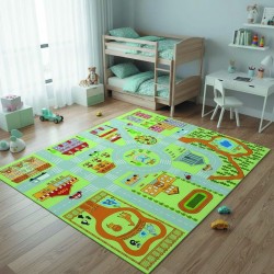 Lernspielmatte für Kinder – Stadtplan mit Straßen, Schule, Zoo, Park, abwaschbar, rutschfeste Unterseite, Autospiel