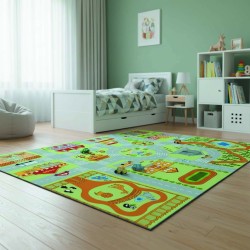 Educatief kindertapijt – Stadsplan met wegen, school, dierentuin, park, wasbaar en antislip voor speelgoedauto's