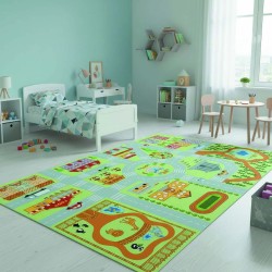 Lernspielmatte für Kinder – Stadtplan mit Straßen, Schule, Zoo, Park, abwaschbar, rutschfeste Unterseite, Autospiel