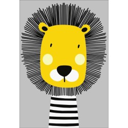 Grazioso tappeto per bambini a forma di leone – divertente motivo giallo e nero, lavabile, antiscivolo, stampa digitale da 6-7