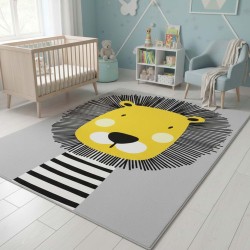 Tapis enfant lion mignon – design amusant jaune et noir, lavable, antidérapant, impression numérique 6-7 mm