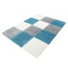 Shaggy rug with long pile, turquoise-white-grey checkered design