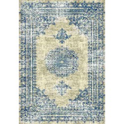 Elegancki, kremowo-niebieski dywan w stylu vintage, nadruk cyfrowy, zmywalny, antypoślizgowy, 9 mm, do salonu – Chenille &